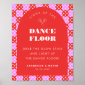 Roze Rood Mid Century Mod Dance Floor Trouwbord Poster (Voorkant)