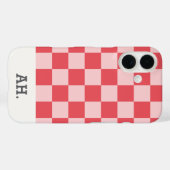 Roze Rood Modern Monogram Geruit Case-Mate iPhone Case (Achterkant (horizontaal))