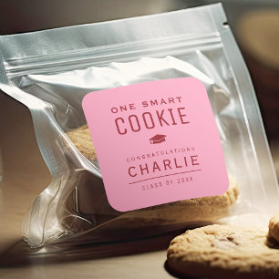 Roze Rood Modern One Smart Cookie Afstuderen gunst Vierkante Sticker
