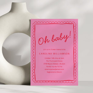 Roze Rood Moderne Whimsical Rand Baby Shower Kaart