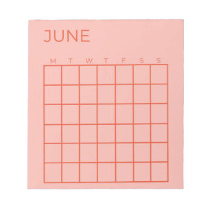 Roze Rood Niet-gedateerde Juni Kalender voor Organ Notitieblok