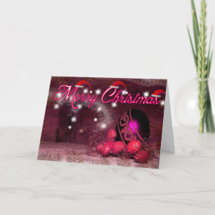 Roze Rood & Paarse Sierballen Prettig Kerstfeest Feestdagen Kaart