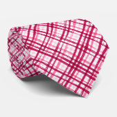 Roze Rood Penselen Schotse Patroon Modern Stropdas (Opgerold)
