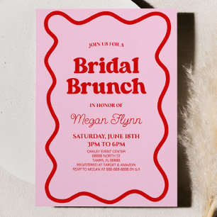 Roze Rood Retro Golflijn Bruidsdiner Brunch Kaart