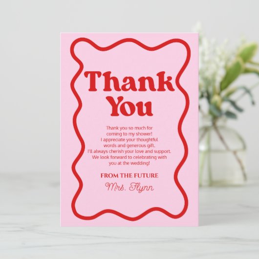 Roze Rood Retro Golflijn Bruiloft Feest Bedankkaart (Staand voorkant)