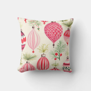 Roze Rood Retro Kerst Ornament Kussen