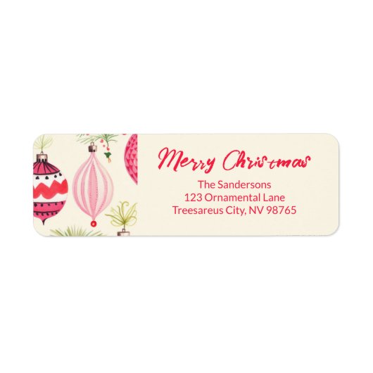 Roze Rood Retro Kerst Ornamenten Etiket (Voorkant)