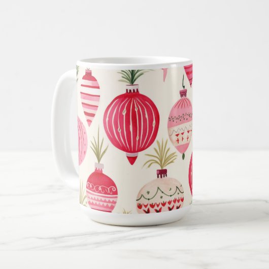 Roze Rood Retro Kerst Ornamenten Mok (Voorkant links)