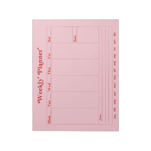 Roze, rood, retro stijl weekplanner Notitieblok (Gedraaid)