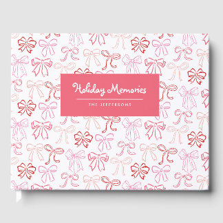 Roze Rood Retro Strikkende Persoonlijke Kerstkaart Gastenboek