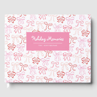 Roze Rood Retro Strikkende Persoonlijke Kerstkaart Gastenboek