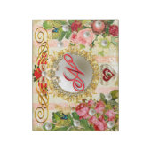 Roze Rood Rose Blauw Vlinder Zilveren Parel Damast Notitieblok (Gedraaid)