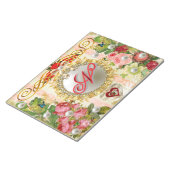 Roze Rood Rose Blauw Vlinder Zilveren Parel Damast Notitieblok (Schuin)