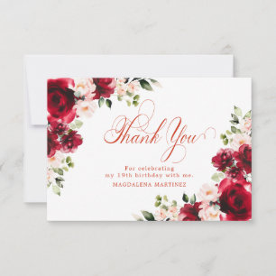 Roze Rood Rose Bloemen 19e Verjaardag gepersonalis Bedankkaart