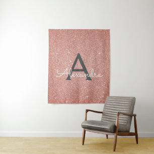 Roze Rood - Roze Goud Glitter Monogram Wandkleed
