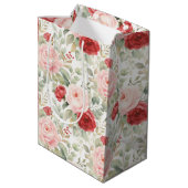 Roze Rood Rozen Bloemige Bruiloftsdouche Medium Cadeauzakje (Achterkant Gekanteld)