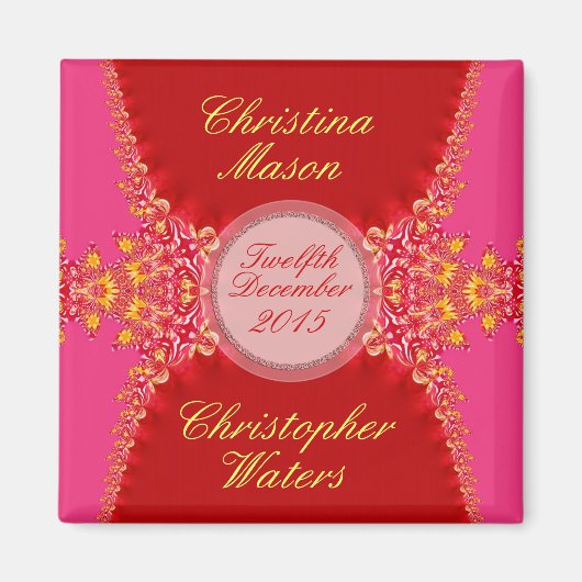 Roze Rood Satijn+Kant Trouw Favorieten Magneet (Voorkant)