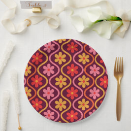 roze rood sinaasappel Bloemen op  Ogee Pattern Papieren Bordje