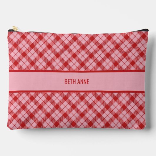 Roze + Rood Tartan Groot Etui (Voorkant)