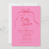 Roze Rood Vet Eenvoudige Boog Baby shower Uitnodig Kaart (Voorkant)