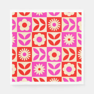 Roze Rood Vintage Bloemmotief Vrolijke Feestje Servet