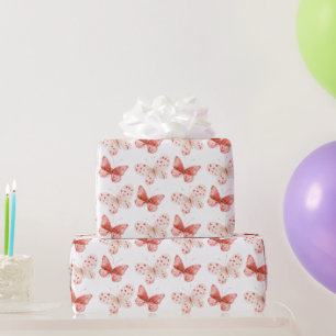 Roze Rood Vlinders Verjaardag Cadeaupapier