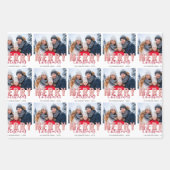 Roze Rood Vrolijk Kerstscript Familiefoto Inpakpapier Vel (Voorkant)