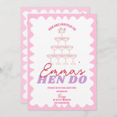 Roze Rood Wavy Bachelorette Party Hen Routebeschri Kaart (Voorkant / Achterkant)