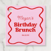 Roze Rood Wavy Border Verjaardag Brunch Party Bedankjes Labels (Voorkant)