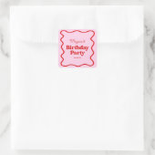 Roze Rood Wavy Border Verjaardagsfeest Vierkante Sticker (Tas)