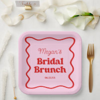 Roze Rood Wavy Border Vrijgezellenfeest Brunch