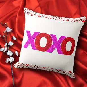 Roze Rood XOXO Hearts Valentijn's Day Bold Modern Kussen
