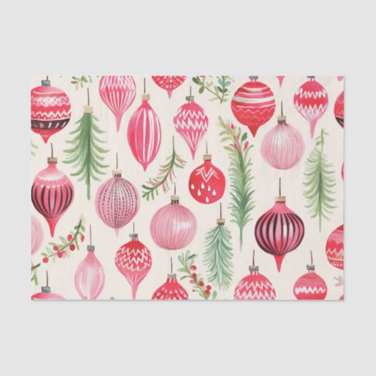 Roze Rood Zwart Retro Kerst Ornamenten Tissuepapier (Voorkant)