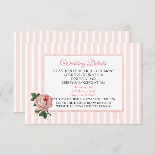 roze roodbruidskaart informatiekaartje (Voorkant / Achterkant)