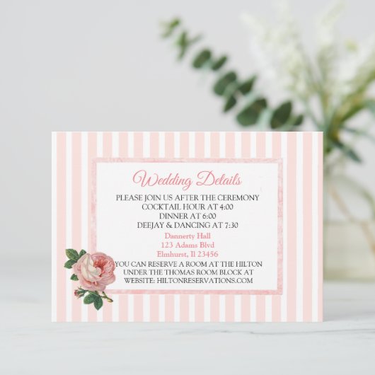 roze roodbruidskaart informatiekaartje (Staand voorkant)