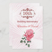 Roze roos 10th Wedding Jubileum Uitnodiging (Voorkant / Achterkant)