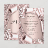 Roze Roos 3D Glitter Effect Lijst Beginletters  Kaart (Voorkant / Achterkant)