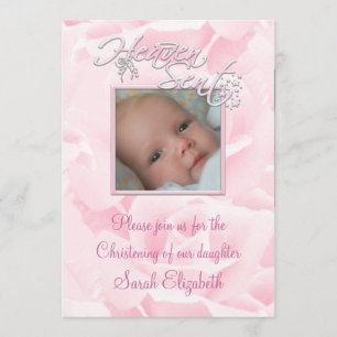Roze Roos Baby Meisje Foto Doop Kaart
