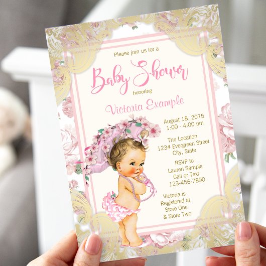 Roze Roos Baby shower Uitnodiging