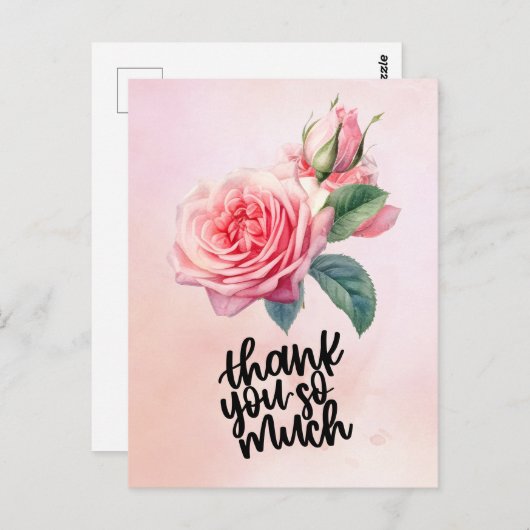 Roze roos Bedankt kaart op roze achtergrond (Voorkant / Achterkant)