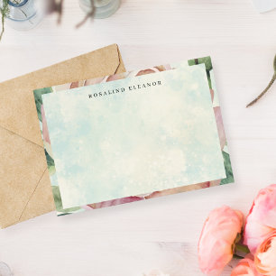 Roze Roos Blauw Spetter Waterverf Notitiekaartje