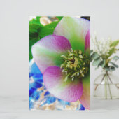 Roze Roos blauwe glazen bol Briefpapier (Staand voorkant)