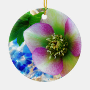 Roze Roos blauwe glazen bol Keramisch Ornament