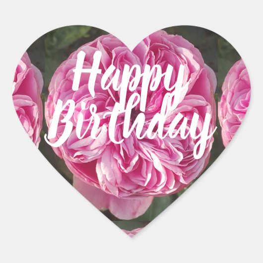 Roze Roos Bloedfloreel Happy Birthday Hart Sticker (Voorkant)