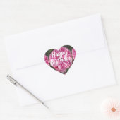 Roze Roos Bloedfloreel Happy Birthday Hart Sticker (Envelop)