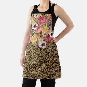 Roze Roos Bloem Bloem Goud Luipaard Jaguar Schort