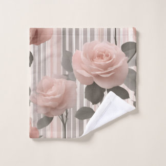 Roze roos bloem en strepen, vintage look bad handdoek