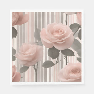 Roze roos bloem en strepen, vintage look servet