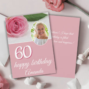 Roze Roos Bloem Foto Bloemige 60e Verjaardagskaart
