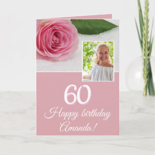 Roze Roos Bloem Grappige Foto Bloemige 60e Verjaar Kaart